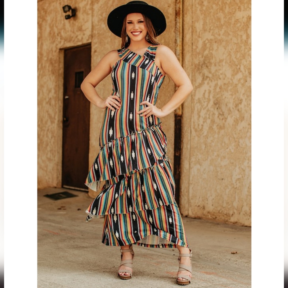 Western wear Aztec print asymmetric maxi dress size medium